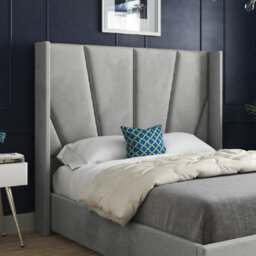 Bellini Wide Curved Winged Upholstered Soft Velvet Bed Frame - Grey - thumbnail 2