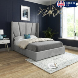 Bellini Wide Curved Winged Upholstered Soft Velvet Bed Frame - Grey - thumbnail 5