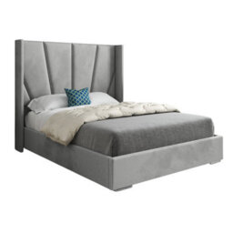 Bellini Wide Curved Winged Upholstered Soft Velvet Bed Frame - Grey - thumbnail 6
