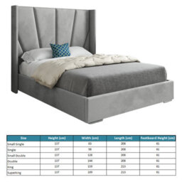 Bellini Wide Curved Winged Upholstered Soft Velvet Bed Frame - Grey - thumbnail 4