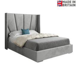 Bellini Wide Curved Winged Upholstered Soft Velvet Bed Frame - Grey - thumbnail 7