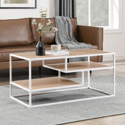 Urbn-Living Urbnliving 47Cm Height Modern Tiered Metal And Wood Coffee Table Coffee Sofa End Table Tv Stand Unit Coastal Oak - thumbnail 1