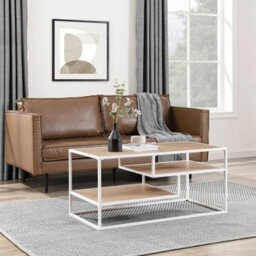 Urbn-Living Urbnliving 47Cm Height Modern Tiered Metal And Wood Coffee Table Coffee Sofa End Table Tv Stand Unit Coastal Oak - thumbnail 2
