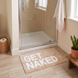 Allure Bath Fashions Get Naked Slogan Bath Mat Non Slip Fun Bathroom Rug (Beige/white) - thumbnail 1