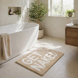 Allure Bath Fashions Get Naked Slogan Bath Mat Non Slip Fun Bathroom Rug (Beige/white) - thumbnail 3