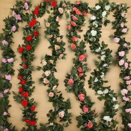 2Pcs Artificial Flower Silk Rose Leaf 2.5M Garland Vine Ivy Home Wedding Garden Decor - Ivory - thumbnail 2