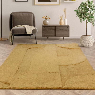 Furniturebox Uk Rift Mustard Yellow Carved Arches Rug 120X170 - image 1