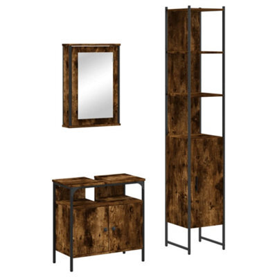 Berkfield Durable 3 Piece Bathroom Furniture Set Smoked Oak Engineered Wood