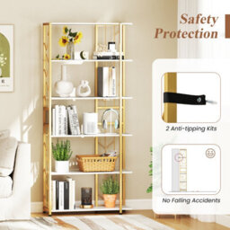 Gainoom 6-Tier White Bookshelf Modern Geometric Bookcase With Heavy-Duty Metal Frame - thumbnail 6