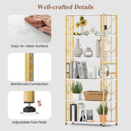 Gainoom 6-Tier White Bookshelf Modern Geometric Bookcase With Heavy-Duty Metal Frame - thumbnail 7