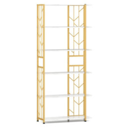 Gainoom 6-Tier White Bookshelf Modern Geometric Bookcase With Heavy-Duty Metal Frame - thumbnail 9