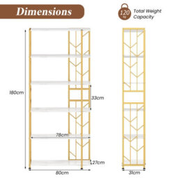 Gainoom 6-Tier White Bookshelf Modern Geometric Bookcase With Heavy-Duty Metal Frame - thumbnail 2