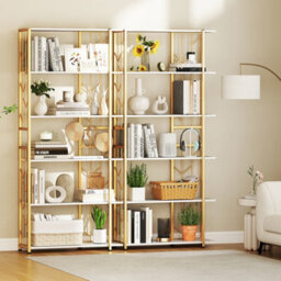 Gainoom 6-Tier White Bookshelf Modern Geometric Bookcase With Heavy-Duty Metal Frame - thumbnail 5