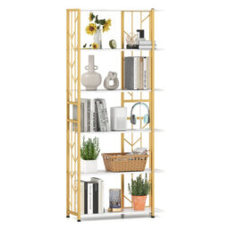 Gainoom 6-Tier White Bookshelf Modern Geometric Bookcase With Heavy-Duty Metal Frame