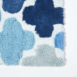 Homescapes Blue And Grey Pattern Cotton Bath Mat - thumbnail 2