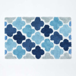 Homescapes Blue And Grey Pattern Cotton Bath Mat - thumbnail 1