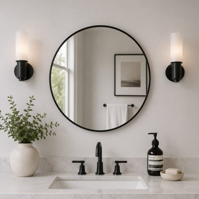 Showerdrape Woolwich Brushed Black Framed Round Mirror 45X45Cm - image 1