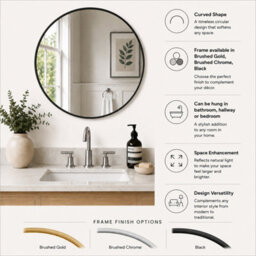 Showerdrape Woolwich Brushed Black Framed Round Mirror 45X45Cm - thumbnail 2