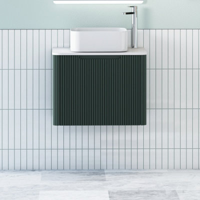 Royal Bathrooms Avenza 600mm Deep Moss Green Wall Hung Bathroom Countertop Vanity Unit 1 Drawer With Elena Basin - image 1