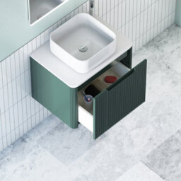 Royal Bathrooms Avenza 600mm Deep Moss Green Wall Hung Bathroom Countertop Vanity Unit 1 Drawer With Elena Basin - thumbnail 5