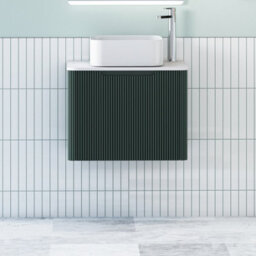 Royal Bathrooms Avenza 600mm Deep Moss Green Wall Hung Bathroom Countertop Vanity Unit 1 Drawer With Elena Basin - thumbnail 1