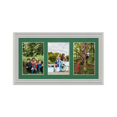 AK Frames 40X20Cm Light Grey Classic Multi Photo Frame With Emerald Mount - Holds 3 Apertures (3X) 6X4 Photos - image 1