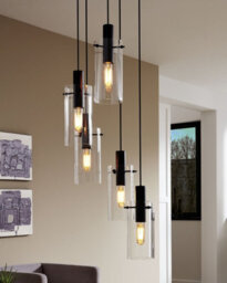 Elegant 5-Bulb Black Pendant Ceiling Light With Clear Glass Shades - thumbnail 3