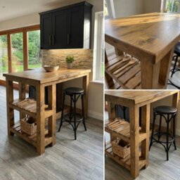 L90Xw64Cm Norvik Solid Wood Kitchen Island With Shelf / Breakfast Bar - thumbnail 6