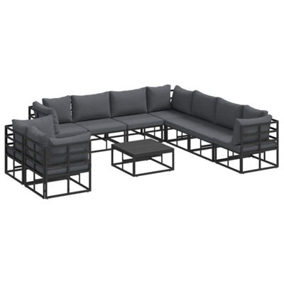 Berkfield Modern Garden Sofa Set With Cushion 10 Pcs Black Aluminium - image 1