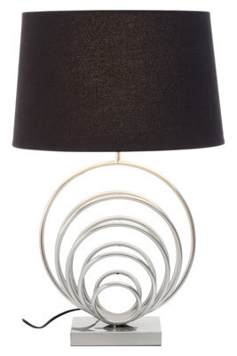 Orsina Brushed Chrome Sphere Table Lamp, Sculptural Circular Metal Base With Black Linen Shade, Table Light - image 1