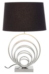 Orsina Brushed Chrome Sphere Table Lamp, Sculptural Circular Metal Base With Black Linen Shade, Table Light