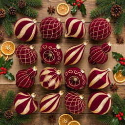 Amorly 16Pack Burgundy Velvet Christmas Baubles, 3.15 Inch Golden Glitter Hanging Ornaments For Christmas Tree, Holiday Party Decoration - thumbnail 4