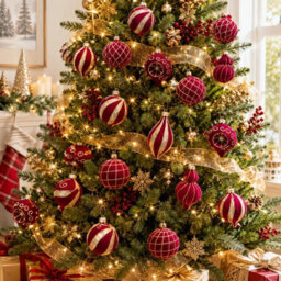Amorly 16Pack Burgundy Velvet Christmas Baubles, 3.15 Inch Golden Glitter Hanging Ornaments For Christmas Tree, Holiday Party Decoration - thumbnail 7