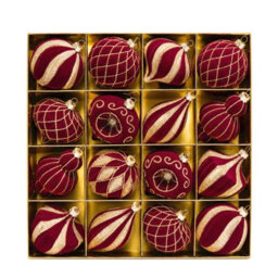 Amorly 16Pack Burgundy Velvet Christmas Baubles, 3.15 Inch Golden Glitter Hanging Ornaments For Christmas Tree, Holiday Party Decoration - thumbnail 2