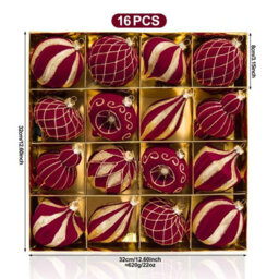 Amorly 16Pack Burgundy Velvet Christmas Baubles, 3.15 Inch Golden Glitter Hanging Ornaments For Christmas Tree, Holiday Party Decoration - thumbnail 5