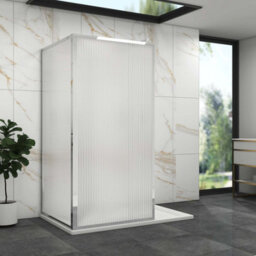 Royal Bathrooms Luxor 2 Sided Walk In Wet Room Fluted Shower Enclosure With 1400 X 800mm Stone Tray & Chrome Frame 8mm Easy Clean Glass - thumbnail 3