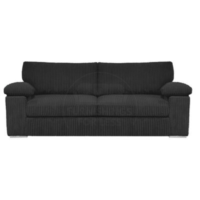Furnishings For Less UK Delta Large Fabric 3 Seater Sofa  Padded Arms Jumbo Cord Black