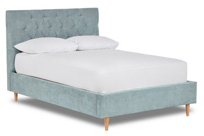 Divan Base Direct Solstice Modern Tall Chesterfield Fabric Bed Base Only 6Ft Super King- Brecon Sky Blue