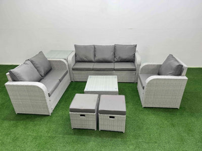 Fimous Pe Wicker 8 Seater Outdoor Rattan Furniture Sofa Sets Reclining Chair Loveseat Sofa 3 Seater Sofa Stool Side Table - image 1