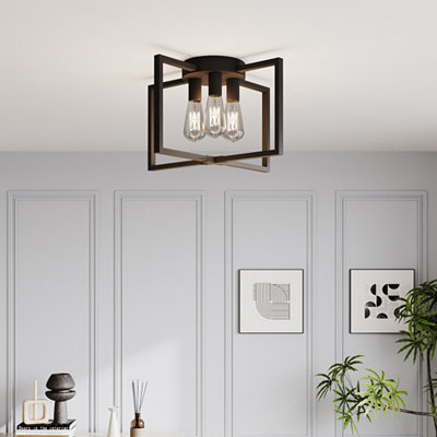 Komore Matte Black Geometric Iron 3-Light Ceiling Light With E27 Bulb Base - image 1