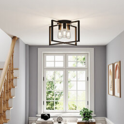 Komore Matte Black Geometric Iron 3-Light Ceiling Light With E27 Bulb Base - thumbnail 2