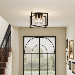 Komore Matte Black Geometric Iron 3-Light Ceiling Light With E27 Bulb Base - thumbnail 3