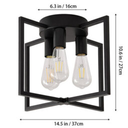 Komore Matte Black Geometric Iron 3-Light Ceiling Light With E27 Bulb Base - thumbnail 8