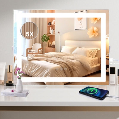 Inmtfei Hollywood Vanity Makeup Mirror, Led Strip, 3 Colour Modes, 5X Magnifier, Usb Charging, Rotatable, 50X40Cm - image 1