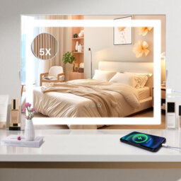 Inmtfei Hollywood Vanity Makeup Mirror, Led Strip, 3 Colour Modes, 5X Magnifier, Usb Charging, Rotatable, 50X40Cm - thumbnail 1