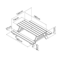 Cerland Matisse 6 Seater Wooden Picnic Table 6Ft - Pressure Treated - thumbnail 3