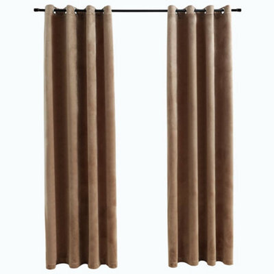 Berkfield Elegant Blackout Curtains With Rings 2 Pcs Velvet Beige 140X175 Cm