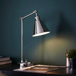 Bright Nickel Table Lamp Light - Satin White Inner Shade - Knurled Detailing - thumbnail 3
