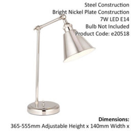 Bright Nickel Table Lamp Light - Satin White Inner Shade - Knurled Detailing - thumbnail 2