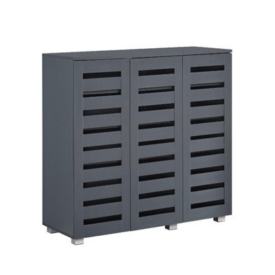 Swish Furniture Euston Modern Dark Grey 3 Door 5 Tier Shoe Cabinet - image 1